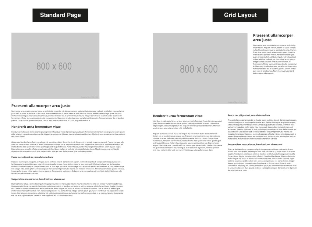 Standard Page versus Grid layout
